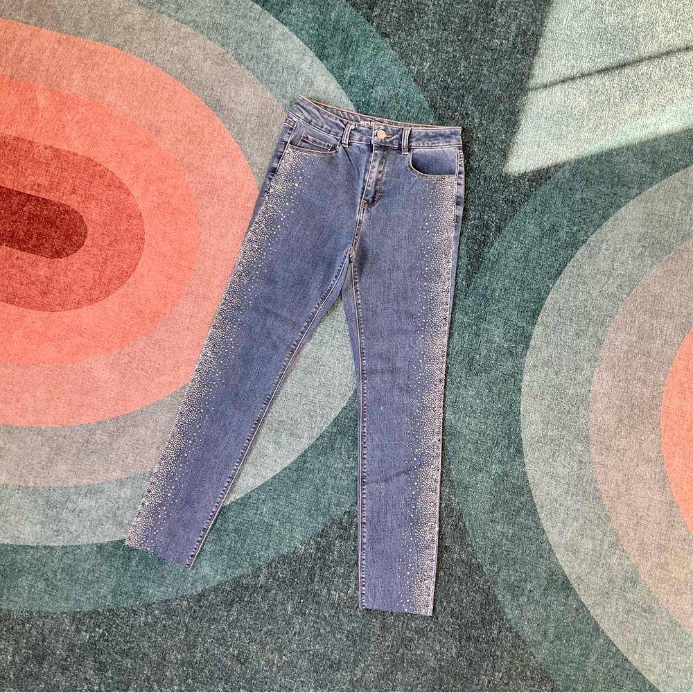 Rewash Women's Blue Skinny Jeans with rhinestones